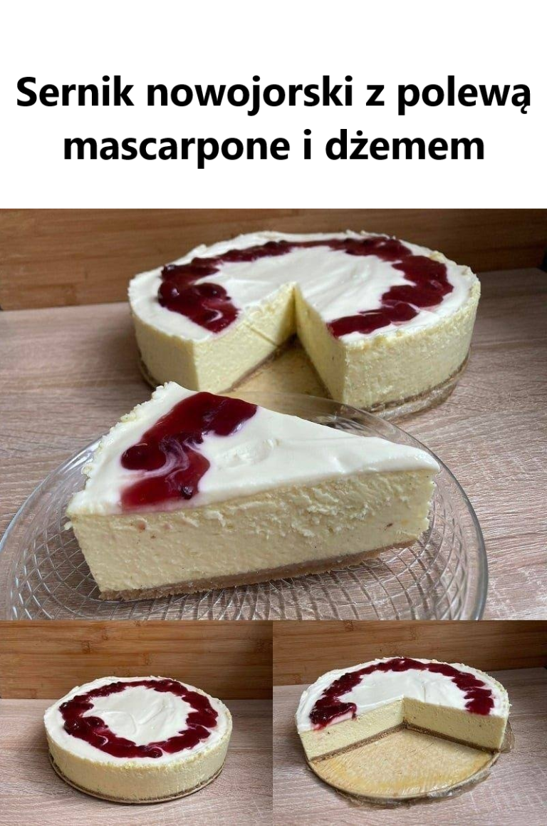 Sernik nowojorski z polewą mascarpone i dżemem